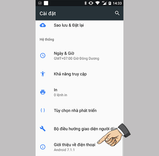 Vào cài đặt